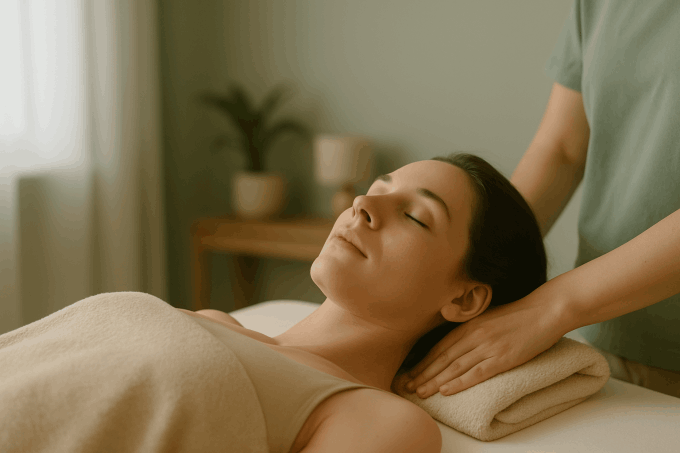 Woman resting during a gentle bodywork session in Lake Cathie